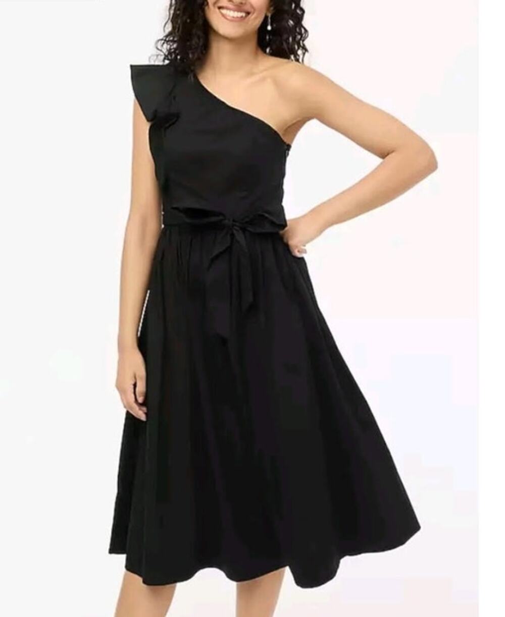 NWT J. Crew One-Shoulder Midi Dress Black 8